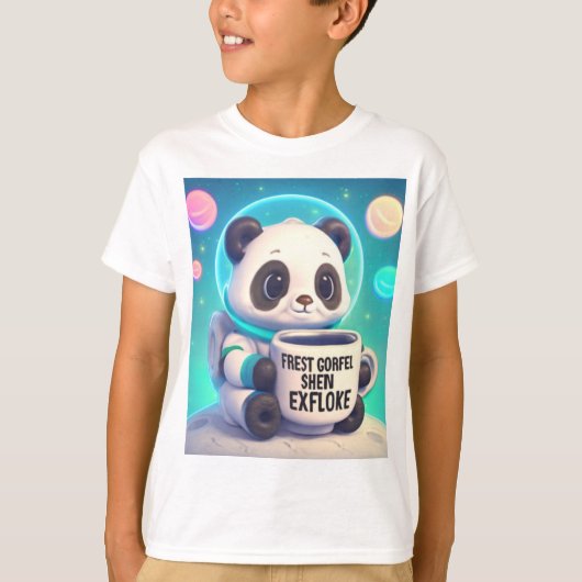 T-shirt Astronaut Pastel Space Panda avec café (Devant)
