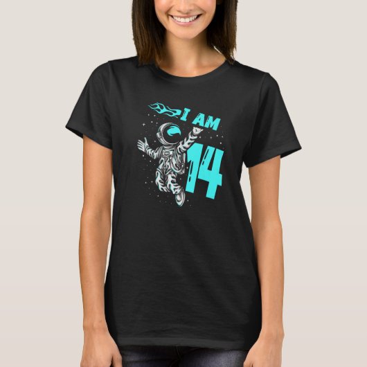 T-shirt Astronaut Planet vaisseau spatial Joyeux 14e anniv (Devant)