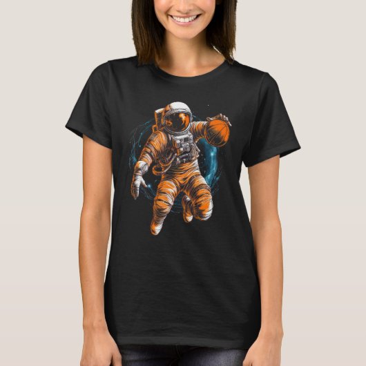 T-shirt Astronaut Playing Basketball In Space Graphic Illu (Devant)
