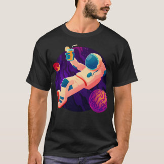 T-shirt Astronaut Relaxant Avec Cocktail (Spatiale Synthwa