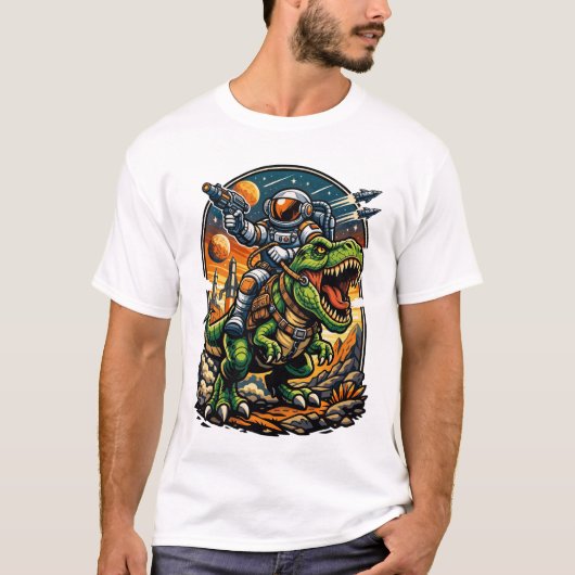 T-shirt Astronaut Riding a T-Rex – Epic Space Dinosaur (Devant)