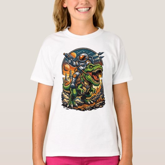 T-shirt Astronaut Riding a T-Rex – Epic Space Dinosaur (Devant)