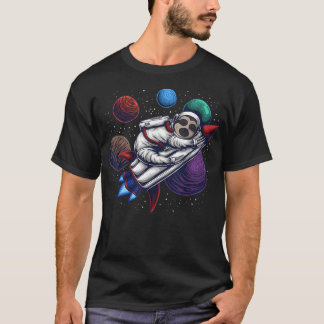 T-shirt Astronaut Sloth En Étoiles Plantes Lune Galaxy Roc