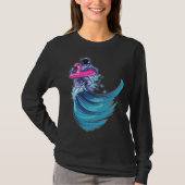 T-shirt Astronaut Surfing Ocean Waves With Pink Flamingo F (Devant)