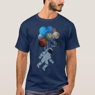 T-shirt Astronaut With Solar Planet System Balloon Space A