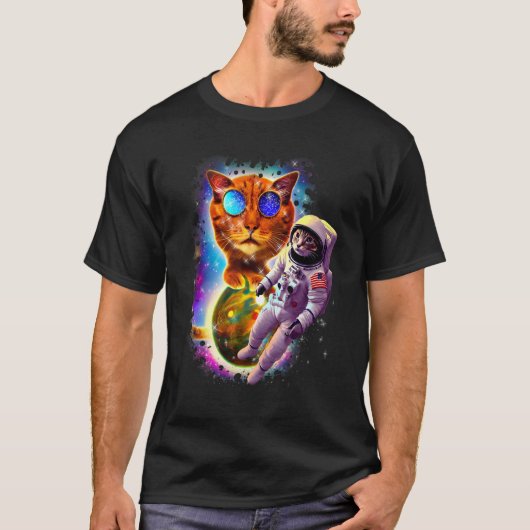 T-shirt Astronaute Cosmique Espace Chat Galaxie Arc-en-cie (Devant)