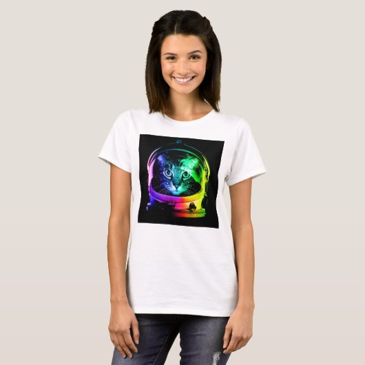 T-shirt astronaute de chat coloré (Devant entier)