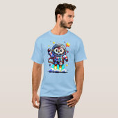 T-shirt Astronaute de hibou à 8 bits - Explorateur d'espac (Devant entier)