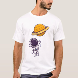 T-shirt Astronaute Holding Saturn Balloon - Cute Space The