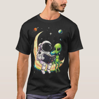 T-shirt Astronaute lisant un livre à un alien dans l'espac