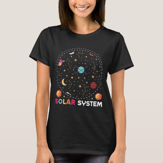 T-shirt astronaute spatial et système solaire à fusée (Devant)