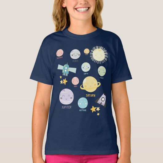 T-shirt Astronomie mignonne de système solaire de planète (Devant)