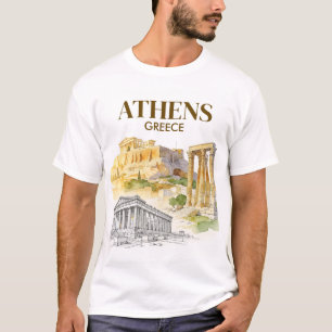 T-shirt Athènes Grèce Acropole Croquis Aquarelle Personnal