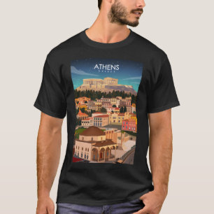T-shirt Athènes Grèce affiche de voyage à la nuit