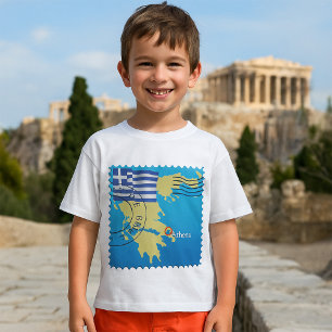 T-shirt Athènes Grèce Horloge grecque Drapeau et carte