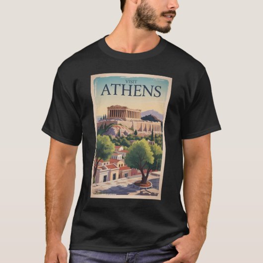 T-shirt Athens Grèce Illustration Voyage Art Vintage (Devant)