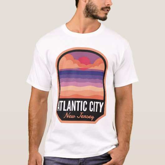 T-shirt Atlantic City Beach NJ Retro Sunset (Devant)