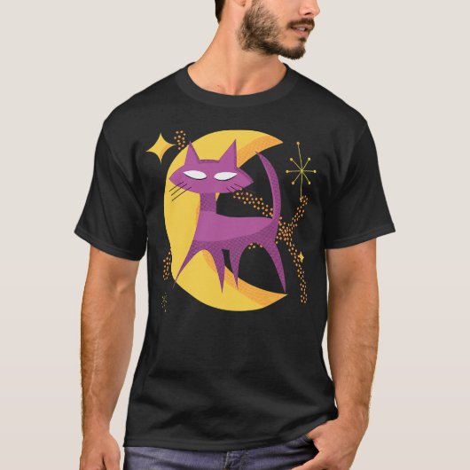 T-shirt Atomic Cat in Moon Mid-Century Modern Halloween Sc (Devant)