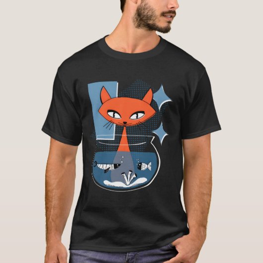 T-shirt Atomic Cat With Fish Bowl Mid Century Modern Style (Devant)