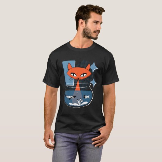 T-shirt Atomic Cat With Fish Bowl Mid Century Modern Style (Devant entier)