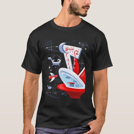 T-shirt Atomique Café de chat Futuriste Espace milieu du s (Devant)