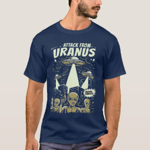 T-shirt Attaque d'Uranus Rétro Espace Alien UFO Bande Dess