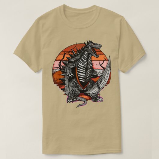 T-shirt Attaquer le dinosaure avec le soleil dans l'arrièr (Design devant)
