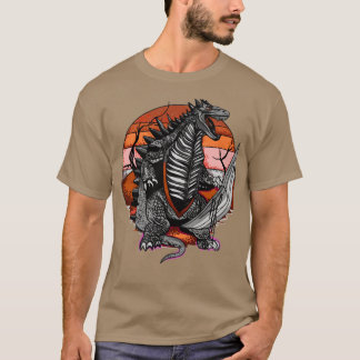 T-shirt Attaquer le dinosaure avec le soleil dans l'arrièr