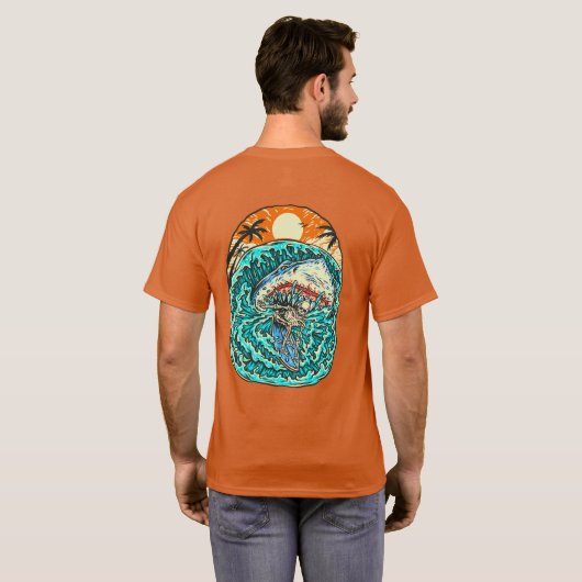 T-shirt Attaques de requins surf Skeleton Dude Beach (Dos entier)