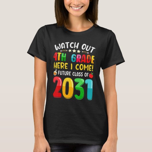 T-shirt Attention 4e année Je viens Future Classe De 20 (Devant)