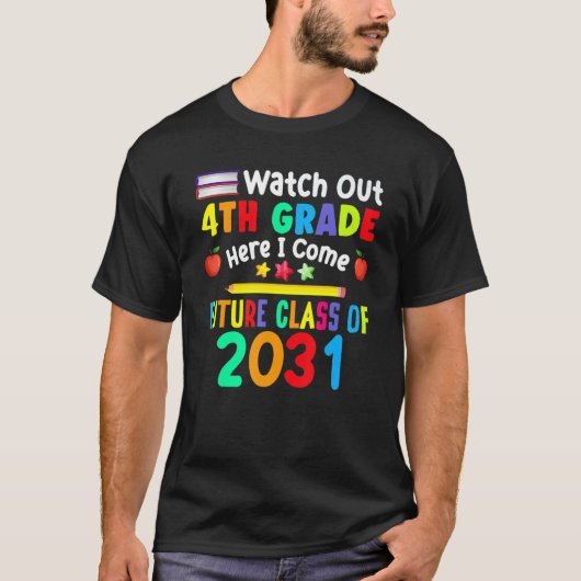 T-shirt Attention 4e année Je viens Future Classe De 20 (Devant)