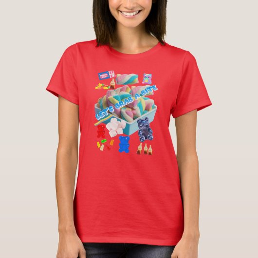 T-shirt Attrapons une bouchée – Collage de guimauves et de (Devant)