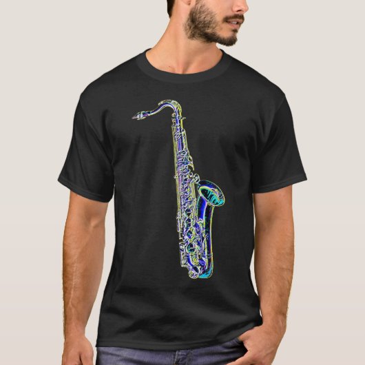 T-shirt au néon d'obscurité de saxophone de tenor (Devant)
