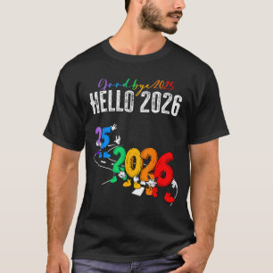 T-shirt Au revoir 2025 Bonjour 2026 Dessin Animé Drôle Nou