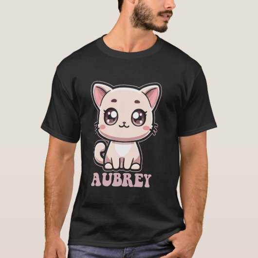 T-shirt Aubrey Cute Kitty Cat Design pour filles Nom Aubre (Devant)