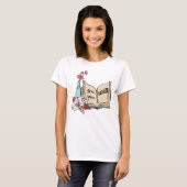 T-shirt Augmentez votre esprit livre lettres fleurs vase (Devant entier)