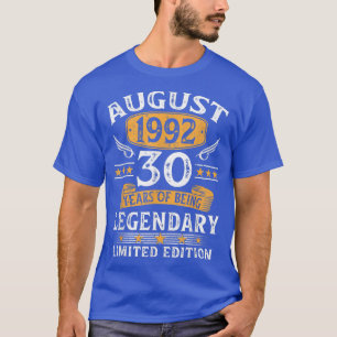 T-shirt August 1992 Limited Edition 30th Birthday 30 Years