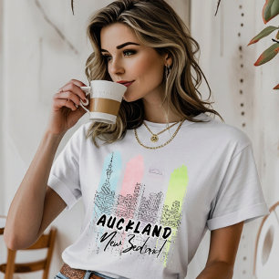 T-shirt Aukland Nouvelle-Zélande aquarelle ligne art silho