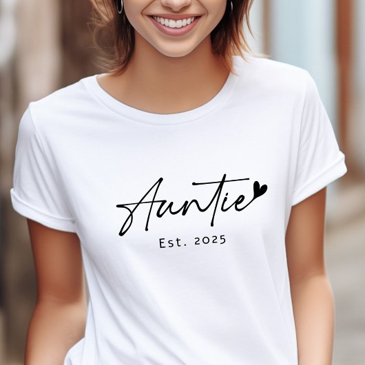 T-shirt Auntie Est année manuscrite écriture coeur