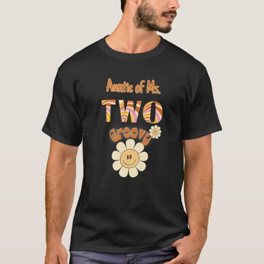 T-shirt Auntie Two Groovy 2 Birthday Toddler Hippie Retro  (Devant)