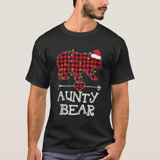 T-shirt Aunty Bear Pajama Red Plaid Buffalo Fami (Devant)