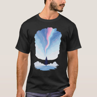 T-shirt Aurora Borealis Pink Blue Swirl Pine Tree Winter