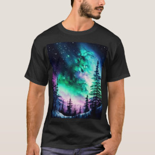 T-shirt Aurora céleste boréale Lumières nord vives