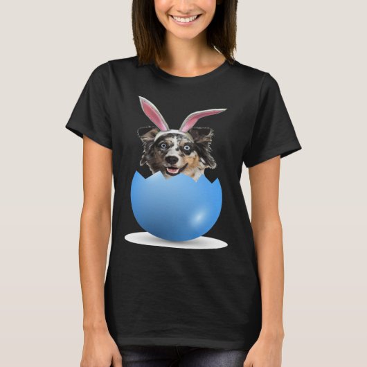 T-shirt Aussie Dog  Easter Bunny Egg Hunt Australian Sheph (Devant)