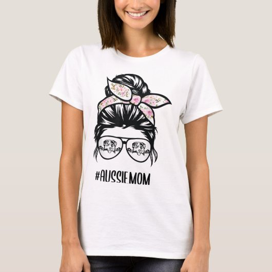 T-shirt Aussie Maman Messy Bun lunettes de cheveux (Devant)