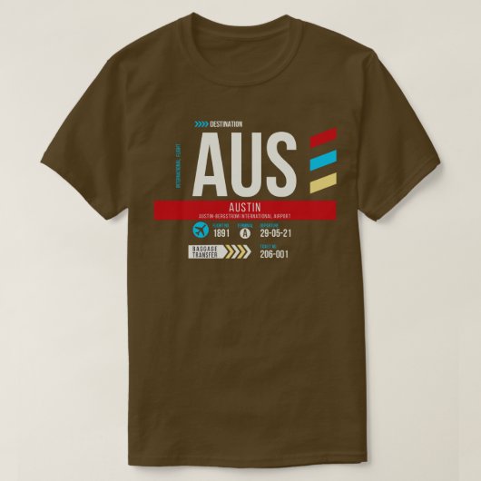 T-shirt Austin AUS Airport Code Bagages Balise 1 (Design devant)
