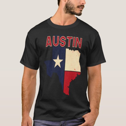 T-shirt Austin City Texas Texan Flag Map (Devant)