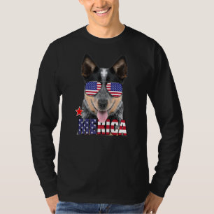 T-shirt Australian Cattle Dog Drapeau américain Lunettes d