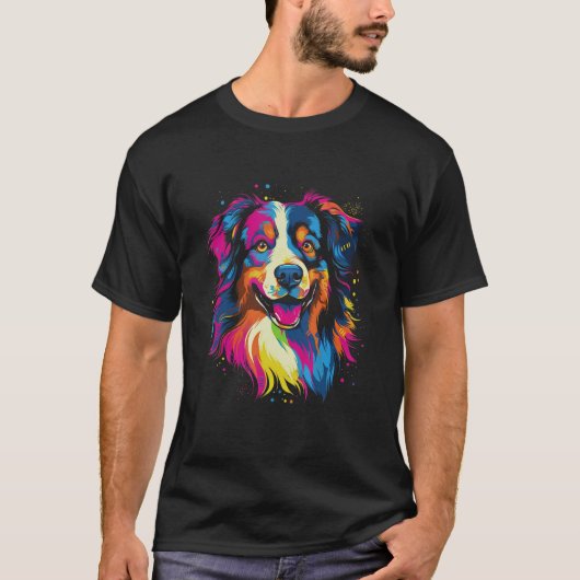 T-shirt Australian Shepherd Aussie Rainbow Retro Design (Devant)