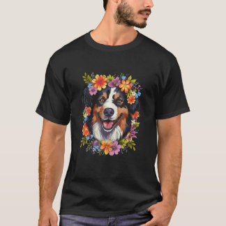 T-shirt Australian Shepherd Aussie with Flower Crown Retro